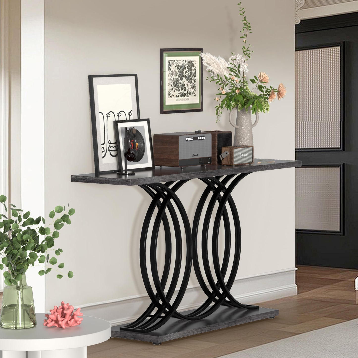 Keelian 54 Inch Console Table for Entryway, Hallway Sofa Table, End Tables for Living Room,Narrow Accent Decor Furniture with Circle Metal Legs for Foyer, Entrance