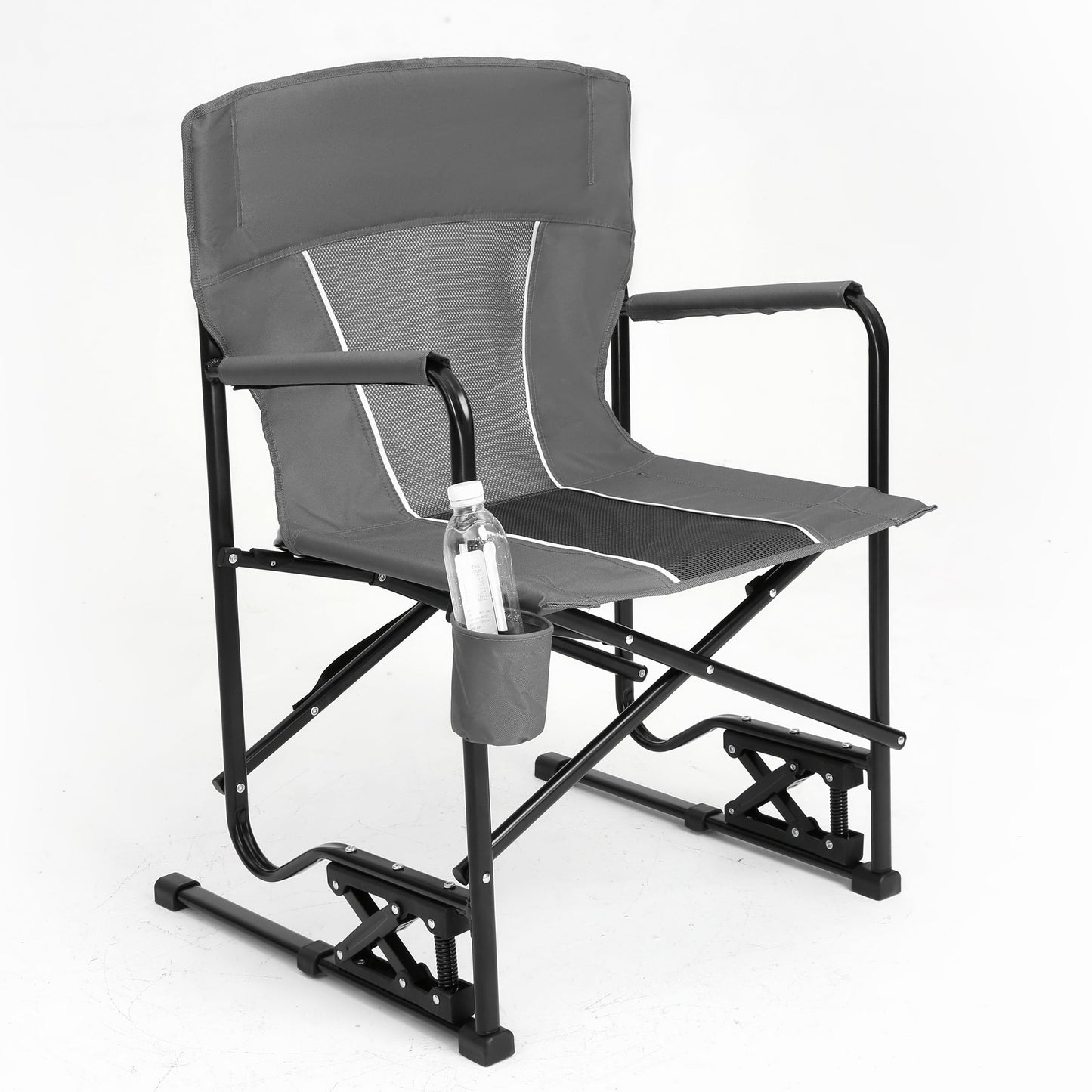 GMLFVUIPLJ Portable Folding Rocking Chair, Outdoor Camping Chair with Cup Holder, Gray, 37 Inch High (Gray)