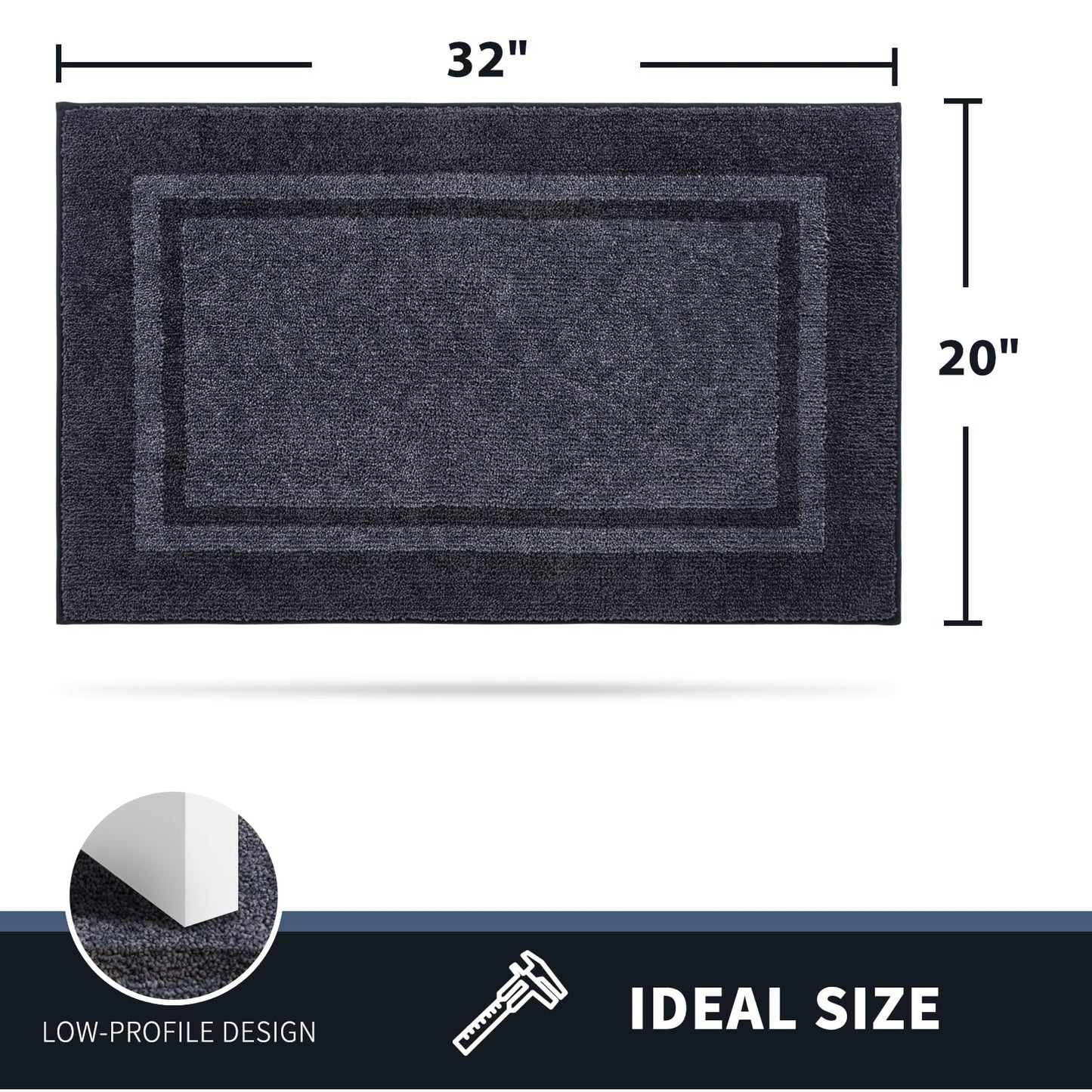 PURRUGS Dirt Trapper Door Mat 20" x 32", Non-Slip/Skid Machine Washable Entryway Rug, Shoes Scraper, Area Rug, Super Absorbent Welcome Mat for Muddy Wet Shoes and Paws, Bluish Grey & Charcoal