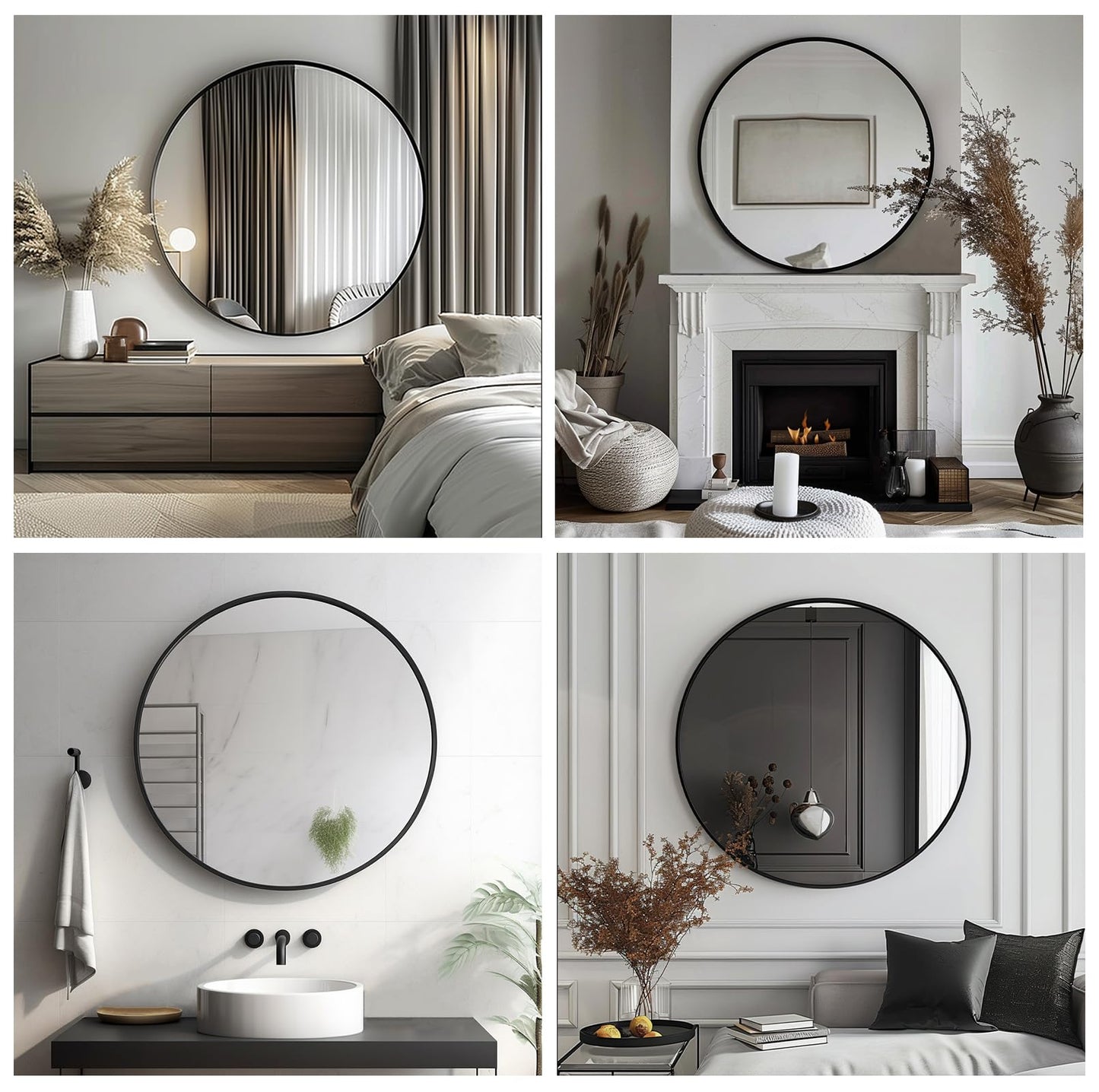 Sunniry Black Round Mirror, Round Mirror 24 inch, Black Circle Mirrors Metal Frame, Wall Mounted Mirrors for Living Room, Bathroom, Wall, Entryway, Rustic.