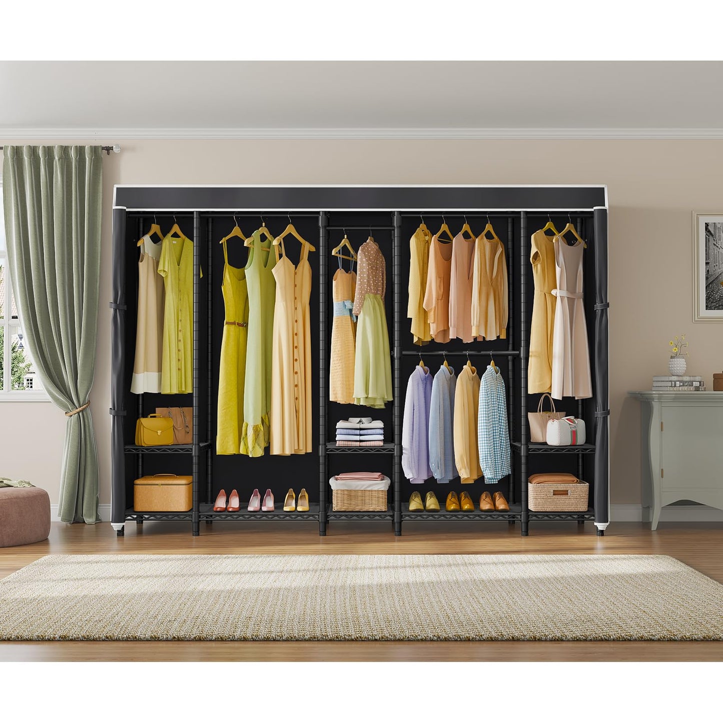 VIPEK V50C Black Portable Closet Rack with Black Cover, Large Freestanding Wardrobe Closet Heavy Duty Clothes Rack Sturdy Clothing Rack for Hanging Clothes, Max Load 1300lbs