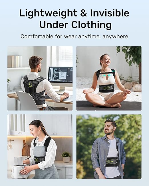 Ergonomic Back Straightener Posture Corrector, Adjustable Non-slip Back Strap Can Wear by Self, Lumbar Support for Shoulder Neck Hump Slouching Corrector, Yellow Size XL (Upper Waist: 47.2"-53.2")