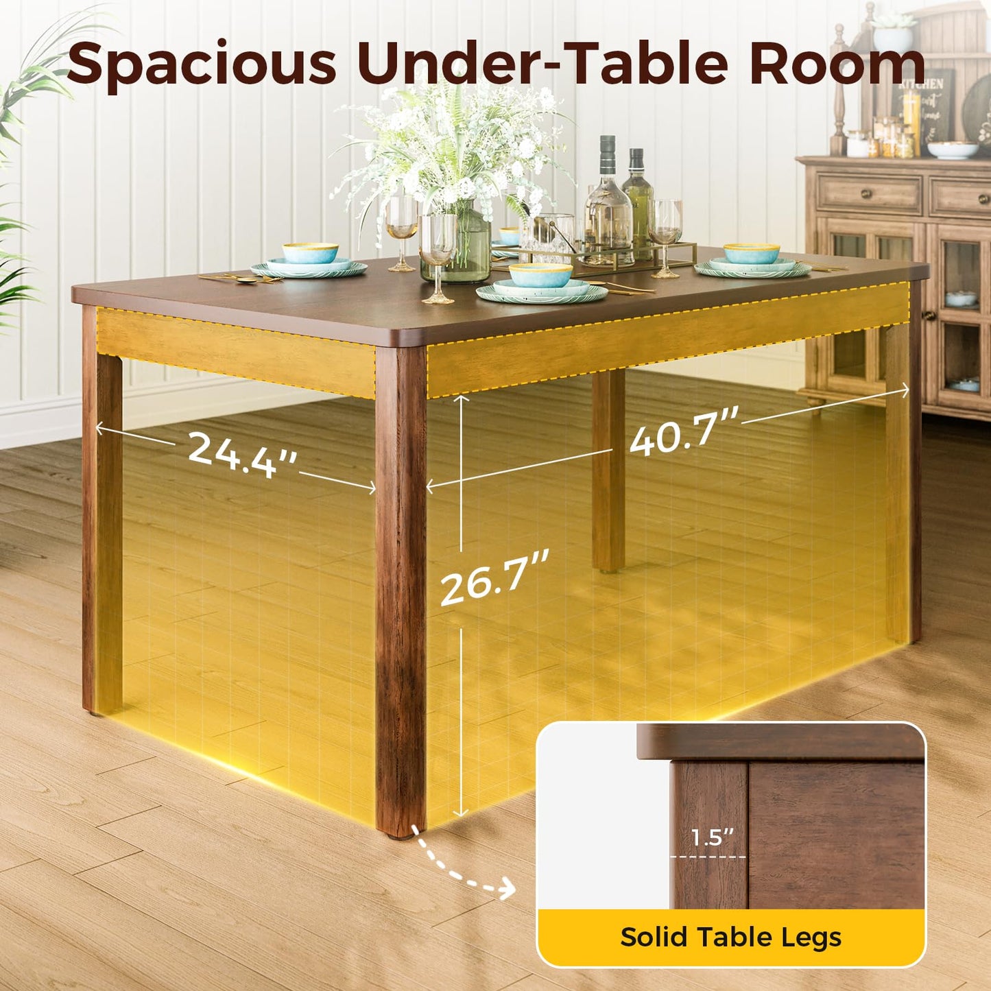 KKL Dining Table Set for 4, 5-Piece Solid Wood Kitchen Table and Upholstered Chairs, Space-Saving Dining Set with Padded Seats, Compact for Apartment, Home, Small Dining Room, Coffee Brown