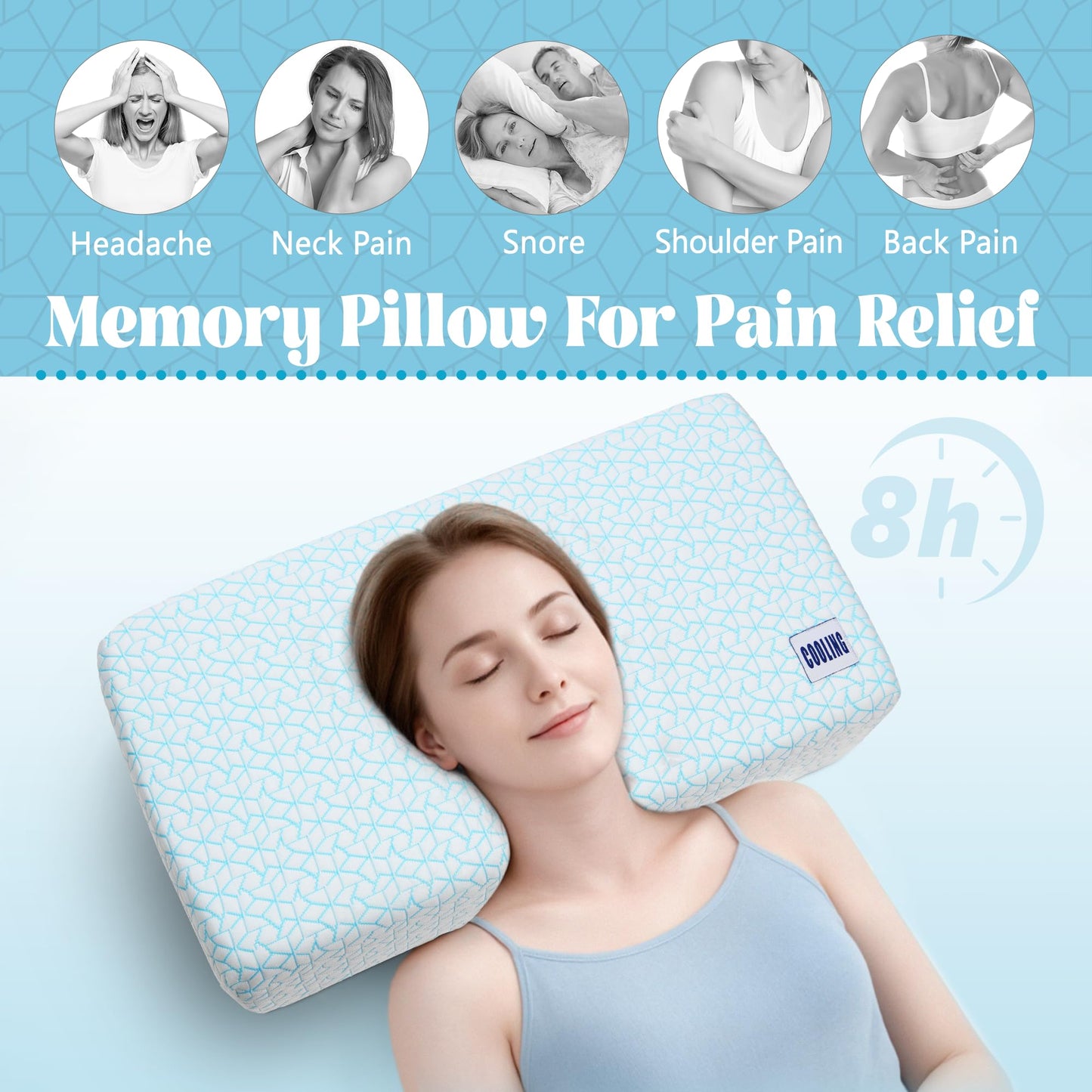 Polyaround Cooling Cube Pillow for Side Sleepers, 40D High-Density Memory Foam Support Head Crevical Square Pillow for Neck and Shoulder Pain, 24 ”x12 x5”, Blue