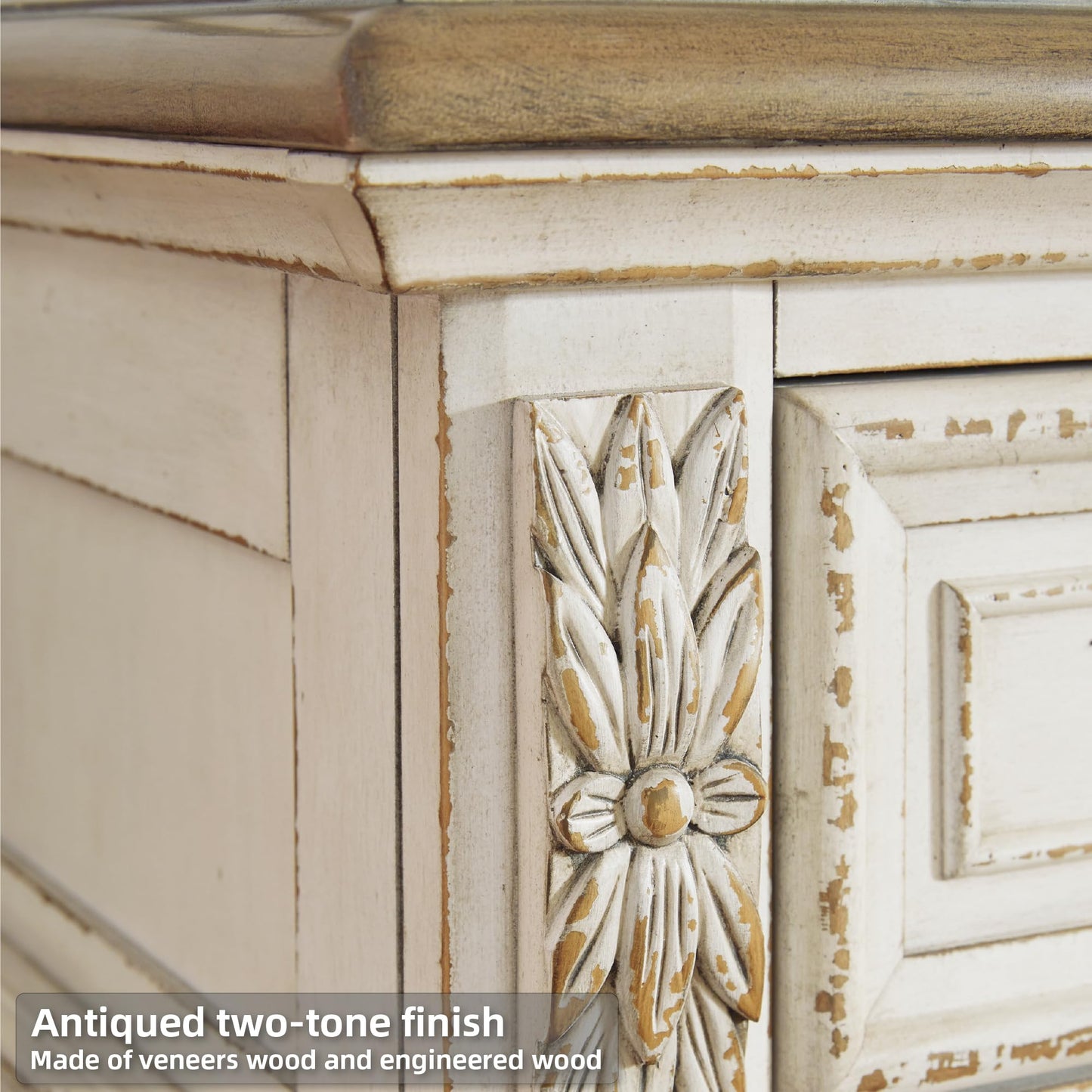 Signature Design by Ashley Realyn French Country Two Tone 5 Drawer Chest of Drawers, Chipped White