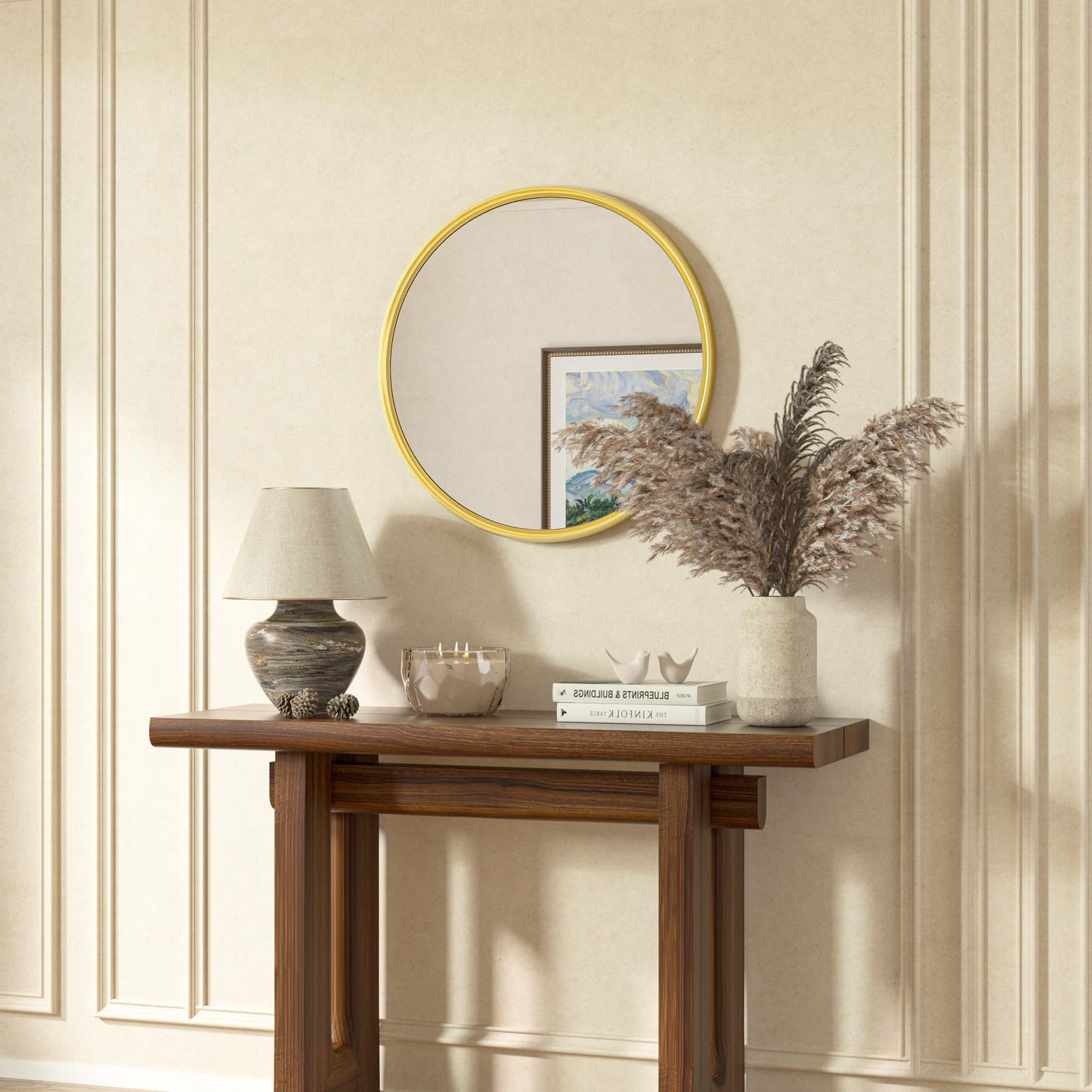 TETOTE Round Mirror 24 inch Brushed Gold Circle Mirror Metal Frame for Bathroom Vanity, Living Room, Bedroom, Vanity, Entryway