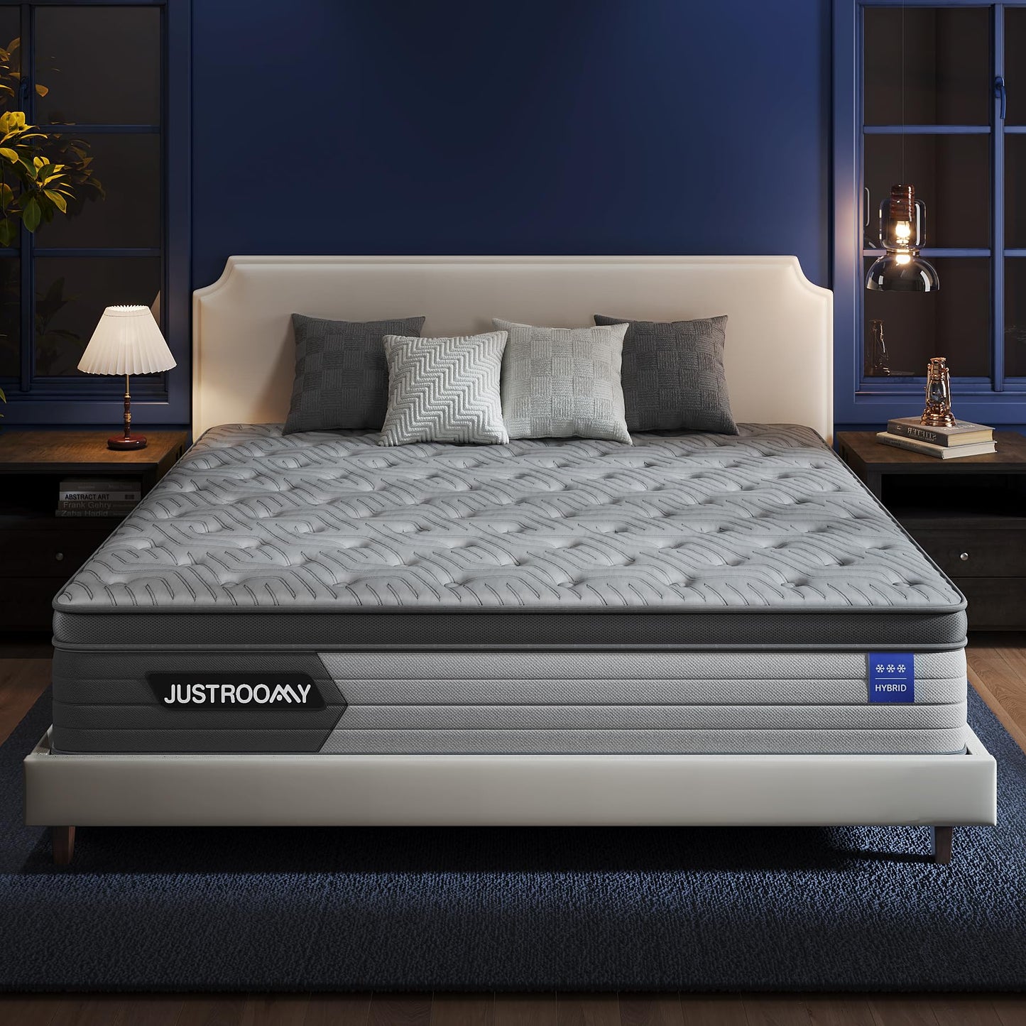 JUSTROOMY King Mattress Firm 12 Inch Hybrid Mattress with Gel Memory Foam, Cooling Ice Silk Top, Mattress in a Box, Back Pain Relief, Individual Pocket Spring-Extra Edge Support, 76*80", US Assembly