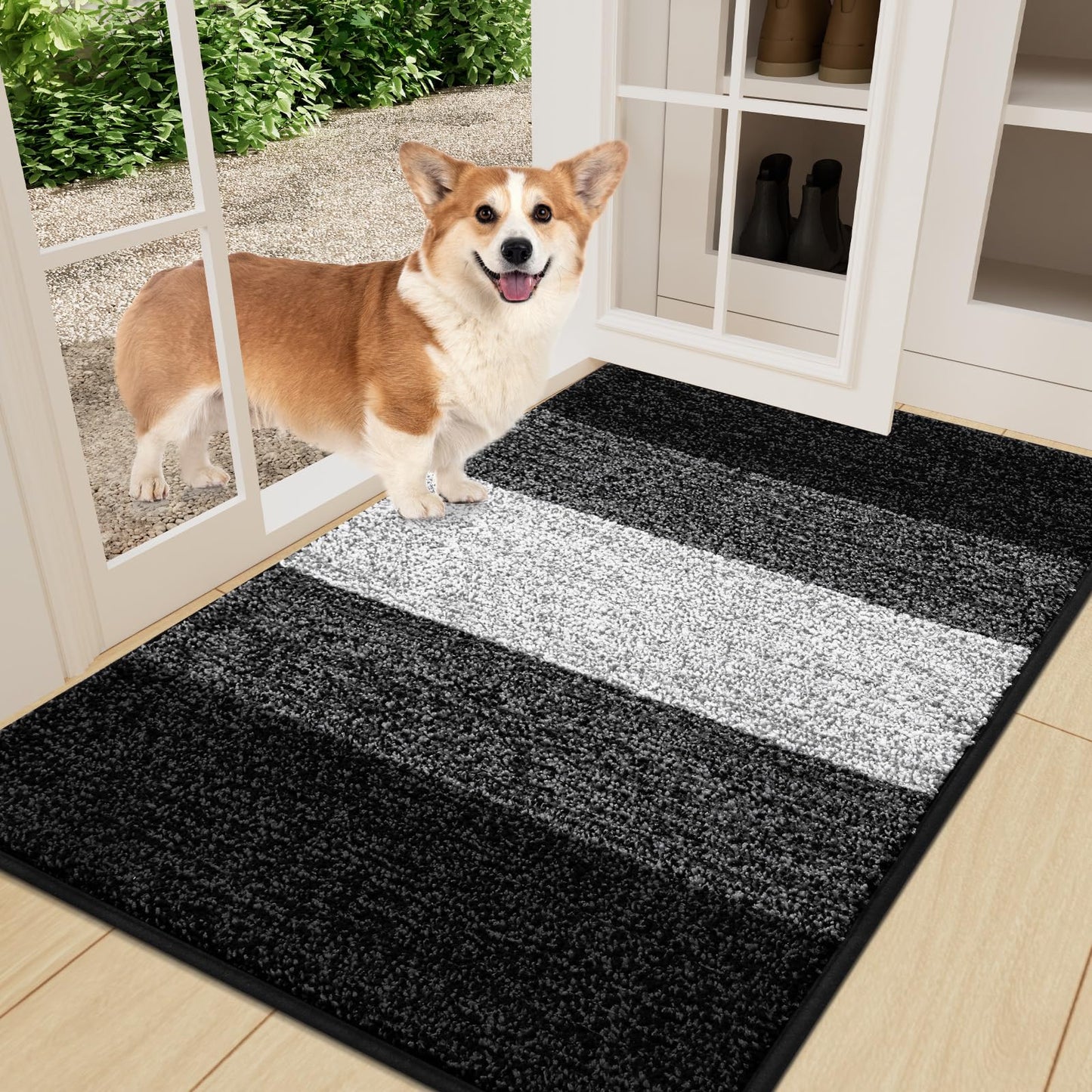Smiry Dog Door Mat for Muddy Paws, Absorbs Moisture and Dirt, Low-Profile Entryway Mat with Non-Slip Backing, Entry Indoor Outdoor Doormat for Inside Floor (36x24 Inches, Black)