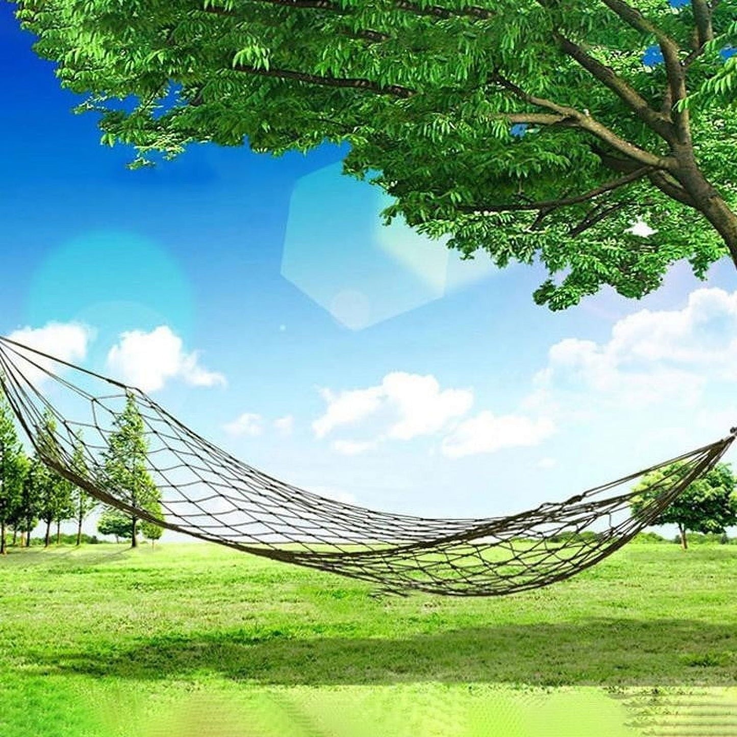 Nylon Mesh Breathable Outdoor Hammock | Portable Lightweight Camping, Hiking, Backyard Use | Strong Multi-Strand Tie Straps | 220lb Capacity | 106"x31" Large Size | Ventilated Design