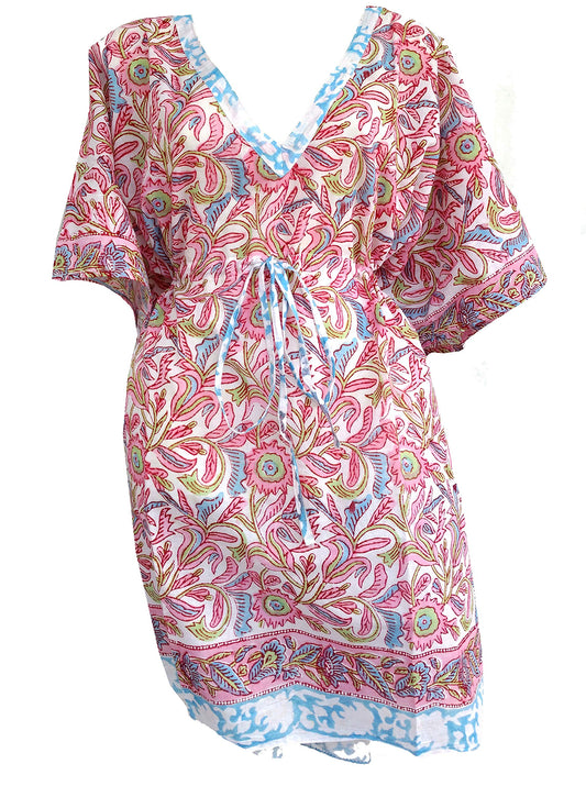 Rastogi Handicrafts 100% Cotton Hand Block Print Kaftan Women’s Apparel Fabric Print Swimsuit Cover-up Beach Kaftan-1 Multicolor