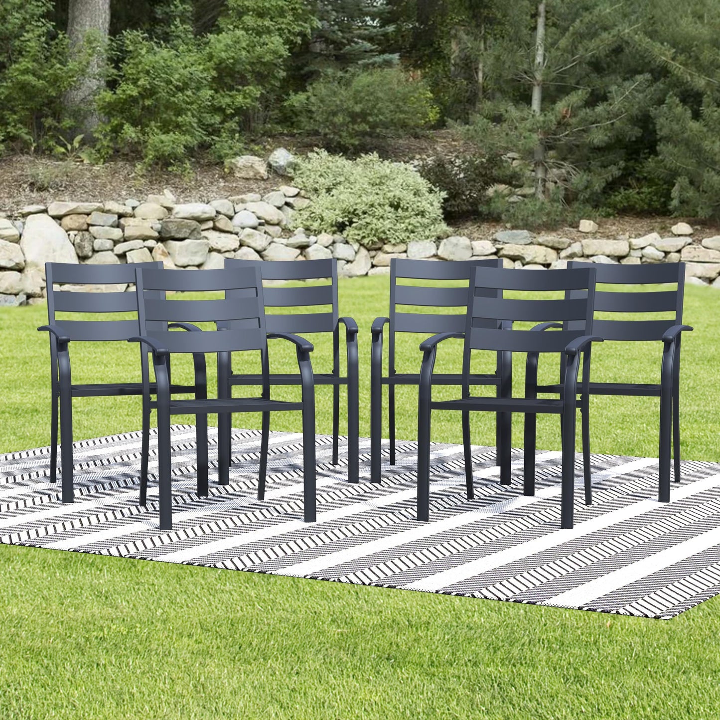 Patio Dining Chairs Set of 6, Black Stackable Outdoor Dining Chairs, Metal Patio Furniture Set for Garden Backyard Lawn Deck Support Over 300 lbs