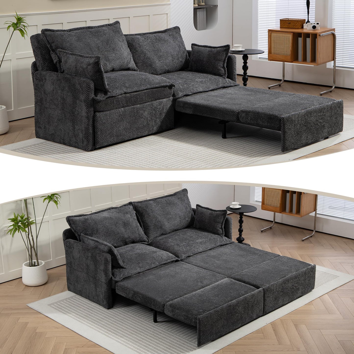 GRAINLLE King Size Pull Out Couch Bed,Convertible Loveseat Sleeper Sofa Couch with Pull-Out Bed, USB Charging & Side Storage,3-in-1 Corduroy Sleeper Sofa Bed for Living Room, Bedroom(Grey, 73.6'')
