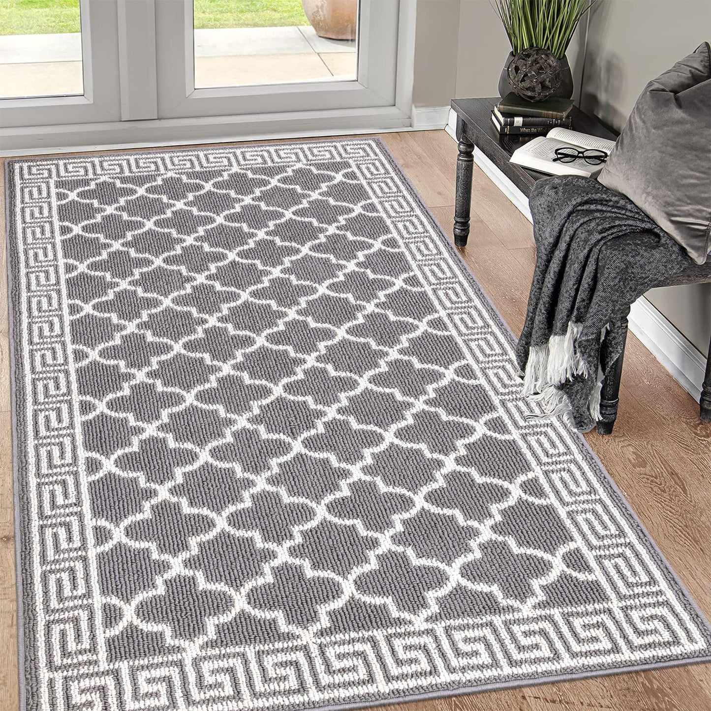 Pauwer Door Mat Indoor Entrance 36"x60" Absorbent Dirt Trapper Welcome Mats for Front Door Washable Entryway Rugs Ultra Thin Doormat Non Slip Runner Rugs for Hallway Kitchen Laundry Room, Grey