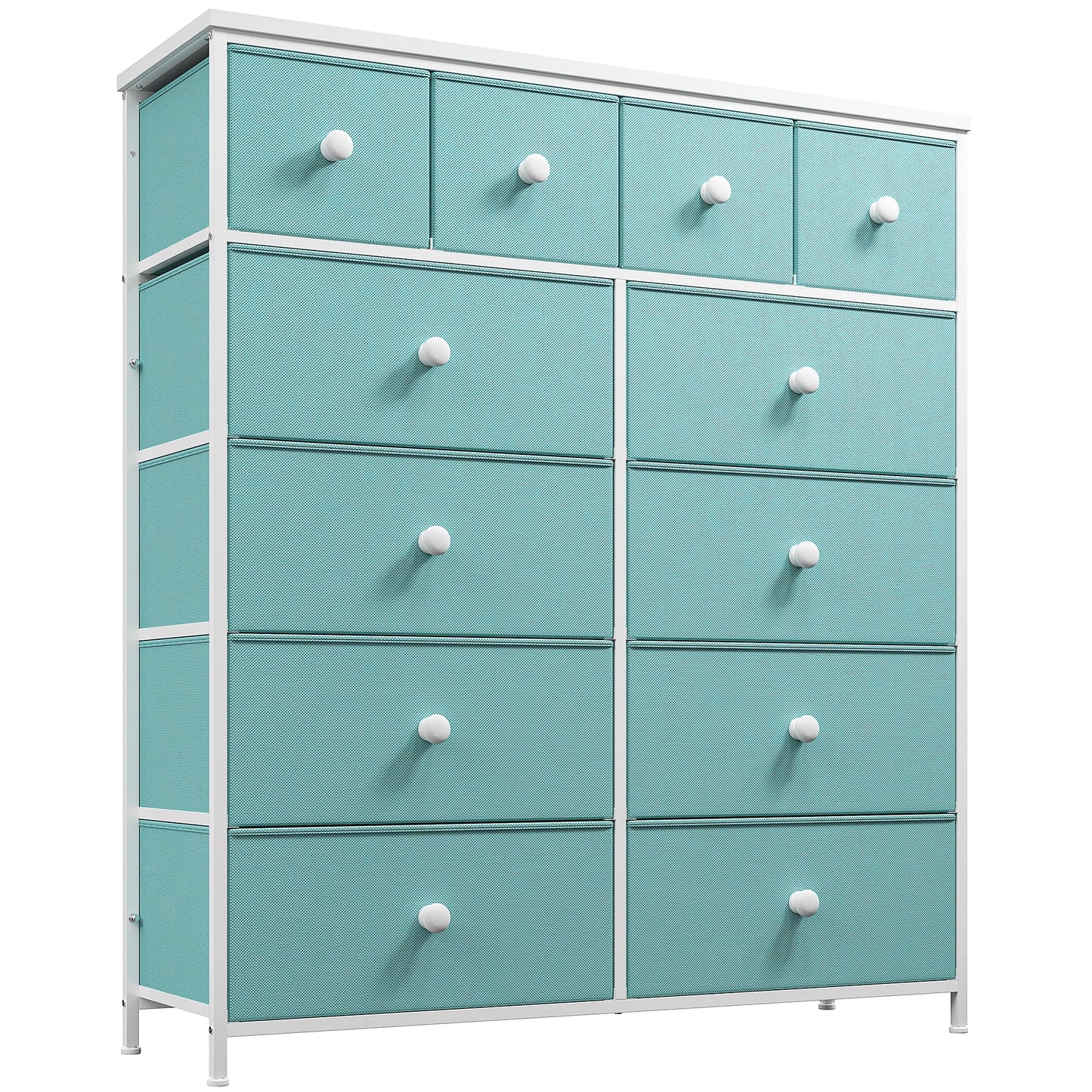 Romorgniz Tall Dressers for Bedroom with 12 Drawers, Fabric Storage Dressers & Chests of Drawers, Sturdy Metal Frame, Wood Top, Closet, Entryway, Bedroom Furniture (Turquoise)