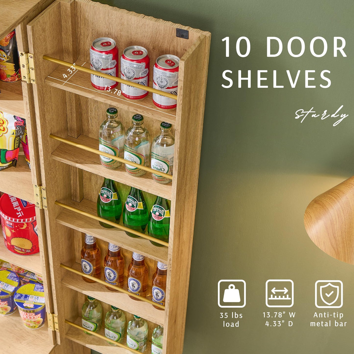 OKD Fluted Pantry Cabinet, Modern Kitchen Hutch, 72" Tall Storage Cabinet with 10 Door Shelves & 2 Drawers, Wood Cupboard for Kitchen & Living Room, Natrual Oak