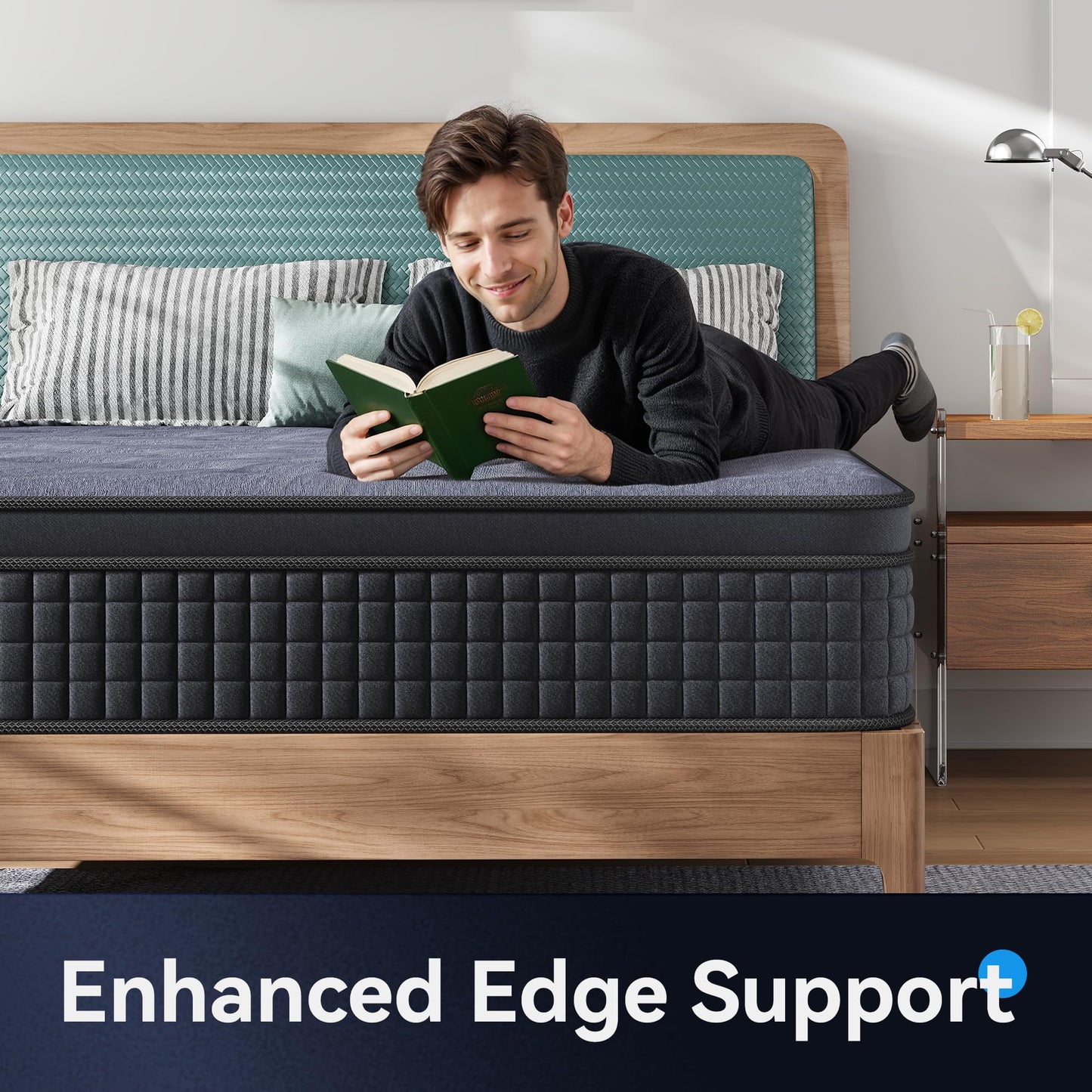 Susalt Queen Mattress, 12 Inch Hybrid Mattress in a Box, Gel Memory Foam, Medium Firm, Edge Support, Motion Isolation, Pressure Relief, Zoned Support Spring, CertiPUR-US Certified, Black & Gray