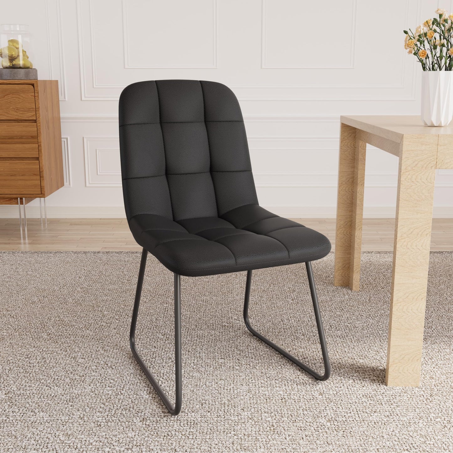 HIPIHOM Dining Chairs Set of 2, Modern Kitchen Faux Leather Dining Room Chair for Kitchen Living Dining Room (2 Black)