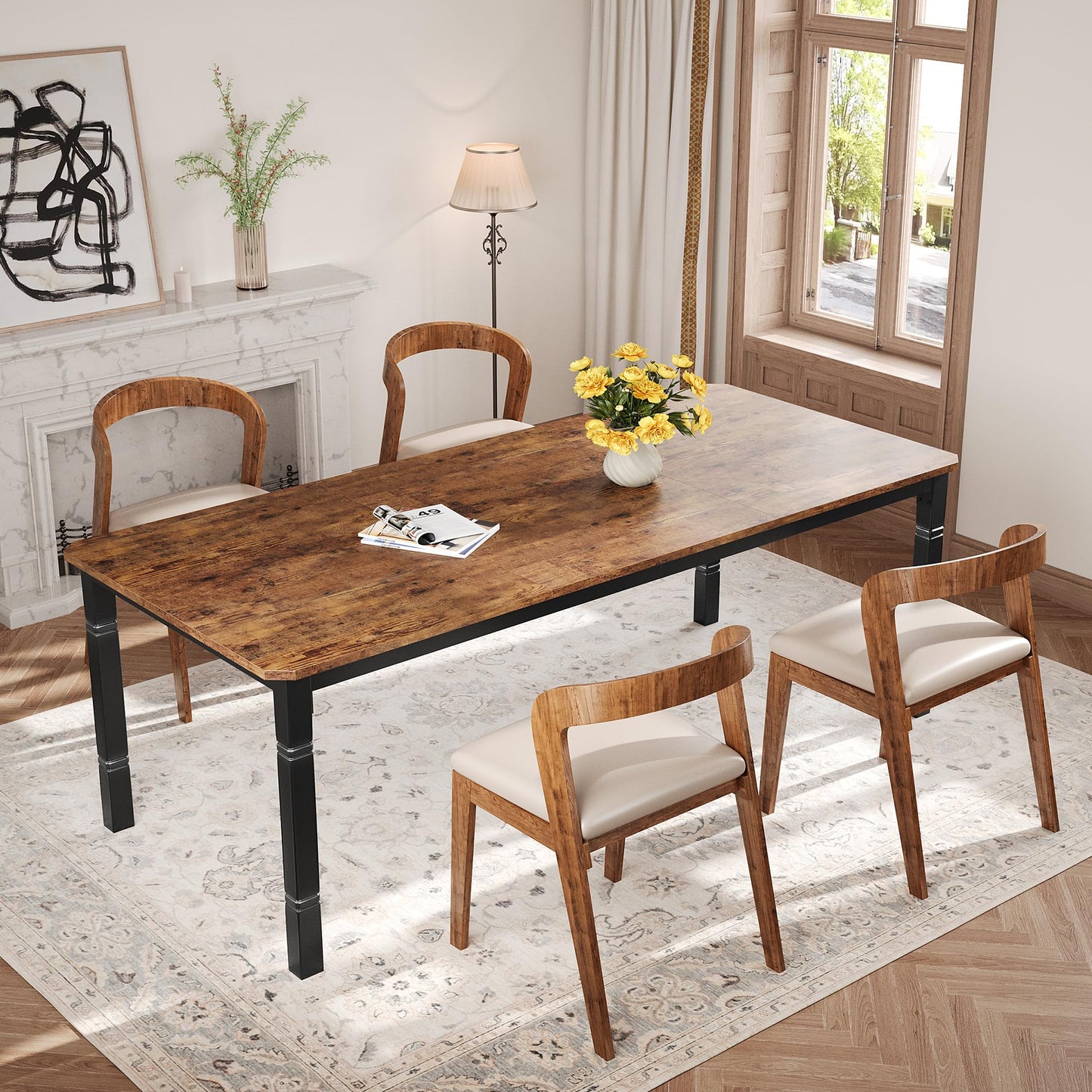 GAOMON Dining Table for 6-8 People - 78.7" Farmhouse Rustic Industrial Kitchen Table with Sturdy Metal Frame & Chamfered Corners, Wood Tabletop for Dining Room, Breakfast Nook, Small Space