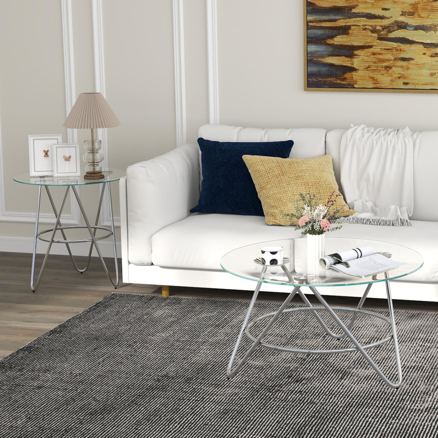 OIOG Round Coffee Table, Glass Coffee Table for Living Room, Bedroom, Home Office, Modern Coffee Table with Tempered Glass Tabletop, Gold