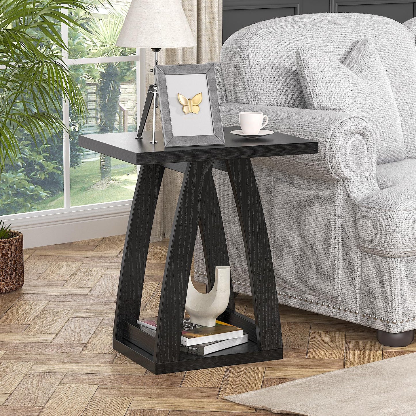 FROMJBEST End Tables Living Room, Side Table Beside Sofa, Nightstand for Bedroom, Couch Side Table with Shelf, Modern End Table for Living Room, Black End Table
