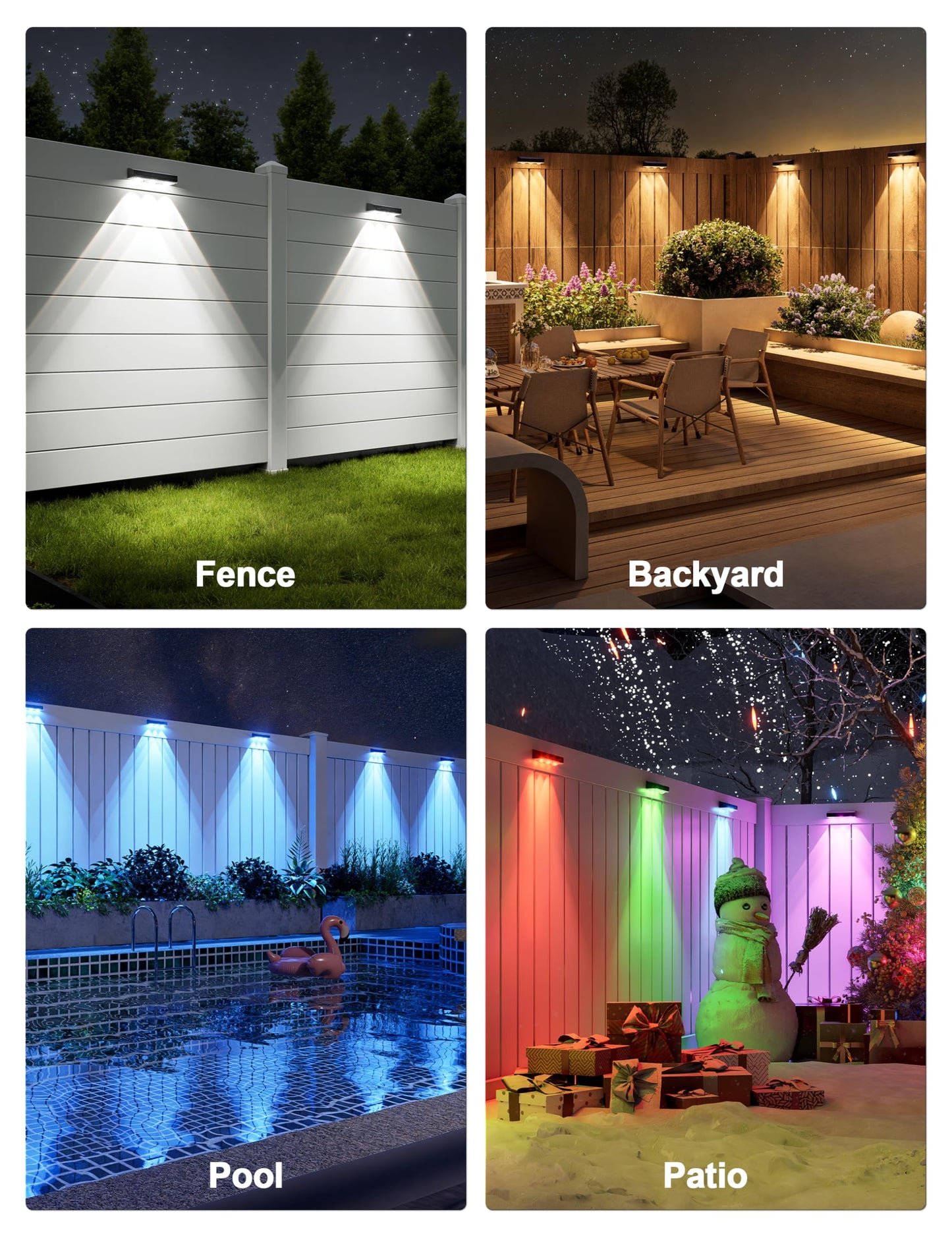 APONUO Solar Fence Lights Outdoor Waterproof, Fence Lights Solar Powered, 12 RGB Color Modes & Warm White & Cool White, Fence Solar Light Outdoor for Backyard, Patio, Wall, Deck, Yard（12 Pack, Black）