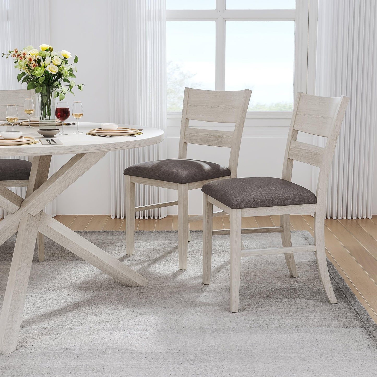 VECELO Peatuk 4-Piece Solid Wood Dining Table Set for 4-6, Modern Breakfast Dinette Kitchen Table with Chairs for Dining Room, Kitchen, Grey