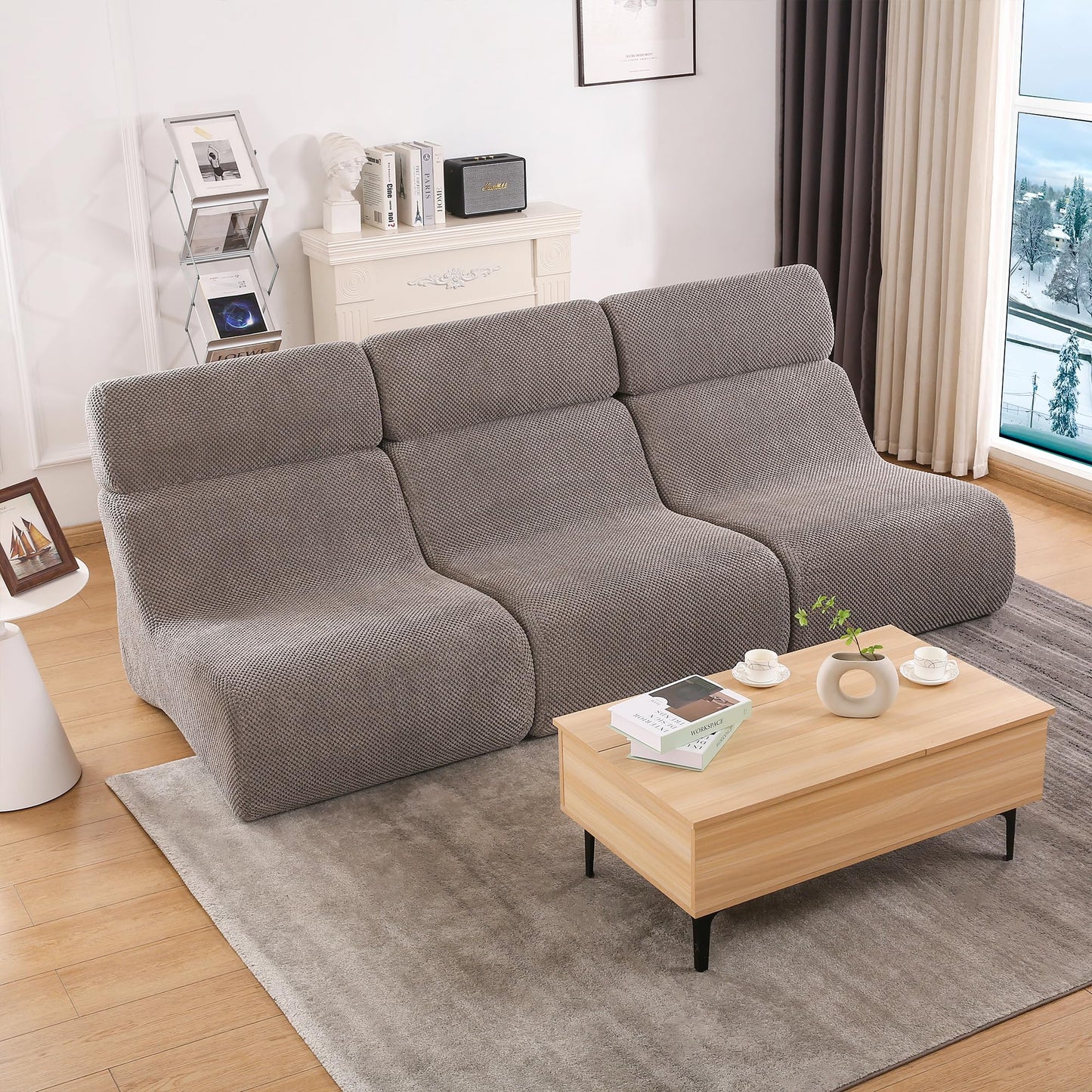 FIRAVOE Sleeper Sofa Chair, Cloud Sofas for Living Room and Bedroom, Small Chaise Lounge for Small Space, Lazy Floor Sofa for Adult (1, Gray)