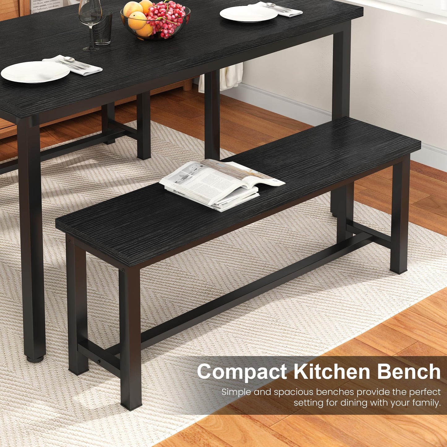 DKLGG Dining Benches, 39 Inch Kitchen Bench, Pair of 2 for Living Room, Bedroom, Industrial Entryway Bench Dining Room Benches with Metal Legs, Durable and Stable