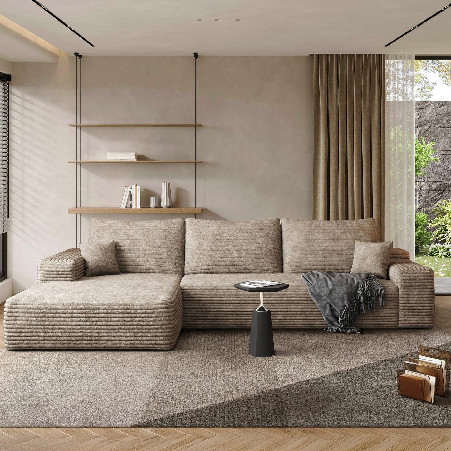 AUGOP 108" Sectional Couches for Living Room Modern Modular Sofa with L-Shape Couchs Upholstered Boneless Couch Deep Seat Sectional Couch with Chaise (Camel, Left Facing Chaise+2Seaters)