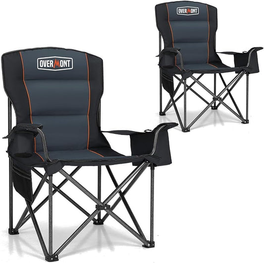 Oversized Folding Camping Chair - 450lbs Support with Padded Cushion Cooler Pockets - Heavy Duty Collapsible Chairs for Sports Garden Beach Fishing